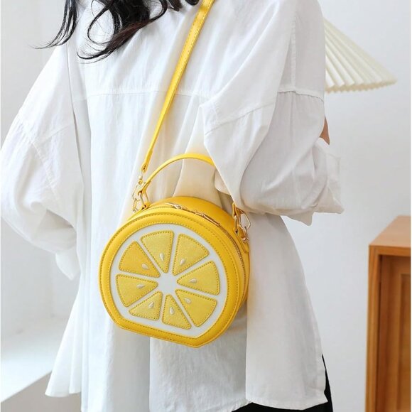 Women\'s Y2K Lemon PU Leather Crossbody Bag with Double Straps
